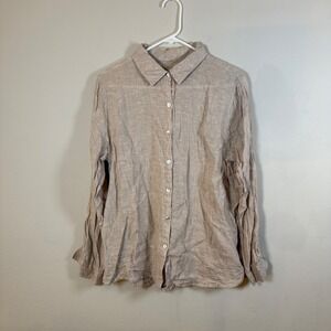 Martha Stewart Collection 100 Linen Button Down Shirt Women's Beige Size L